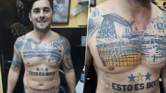 Un hincha se tatuó La Bombonera en el pecho